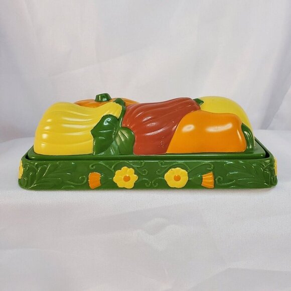 VTG Thanksgiving Fall MCM Butter Dish Retro 1960's Veggies Harvest  Cottagecore - Picture 1 of 9